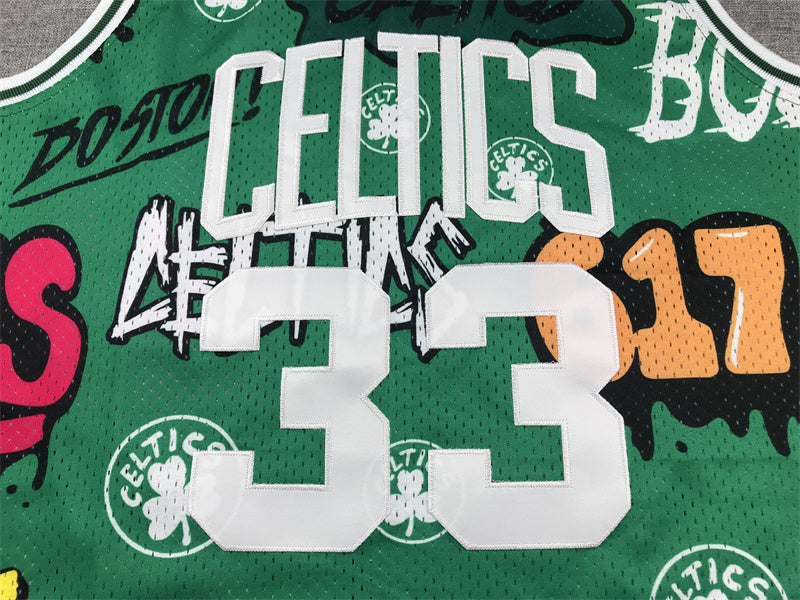 Men's Larry Bird Boston Celtics #33 Nike Swingman Graffiti Edition Jersey – Green