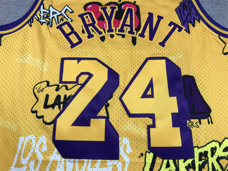 Men's Kobe Bryant Los Angeles Lakers #24 Mitchell & Ness Swingman Graffiti Edition Jersey – Yellow