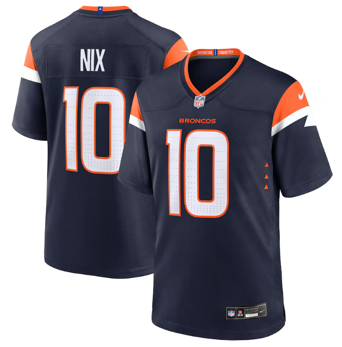 Men's Denver Broncos Bo Nix #10 Navy Alternate Game Jersey