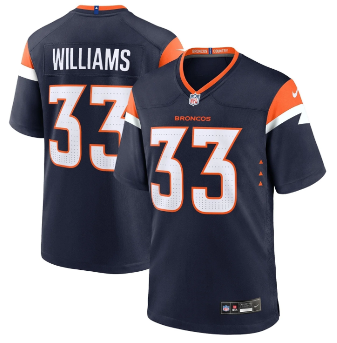 Men's Denver Broncos Javonte Williams Mile High Collection Alternate Game Jersey – Navy