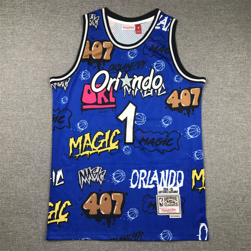 Men's Penny Hardaway Orlando Magic #1 Nike Swingman Graffiti Edition Jersey – Blue