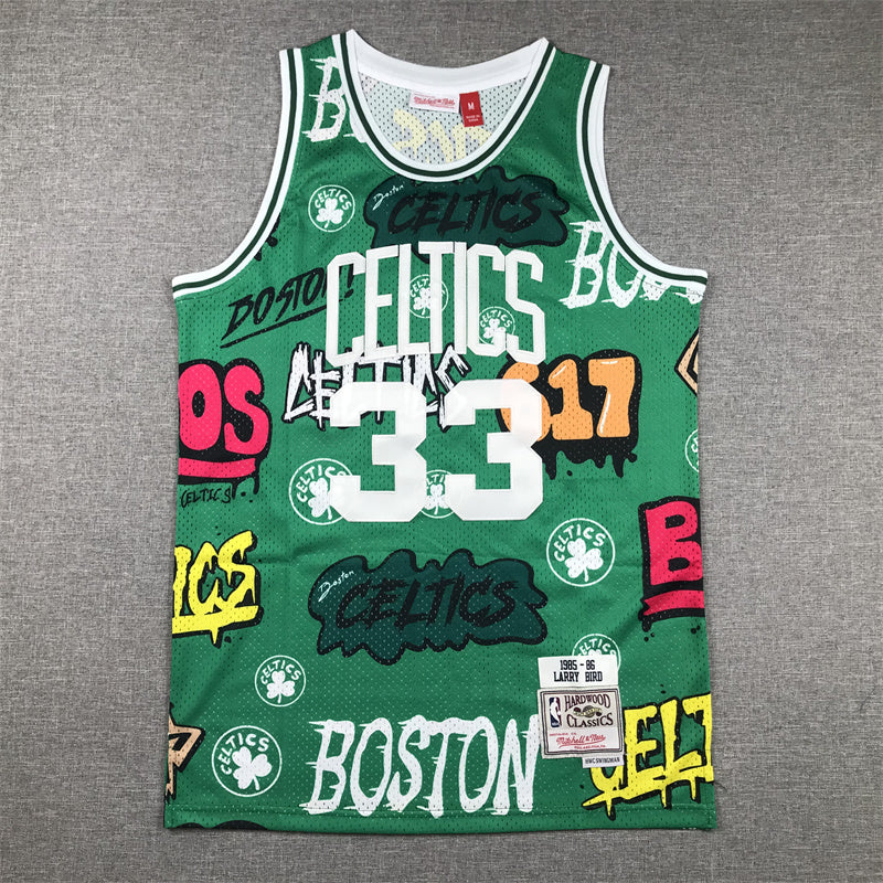 Men's Larry Bird Boston Celtics #33 Nike Swingman Graffiti Edition Jersey – Green