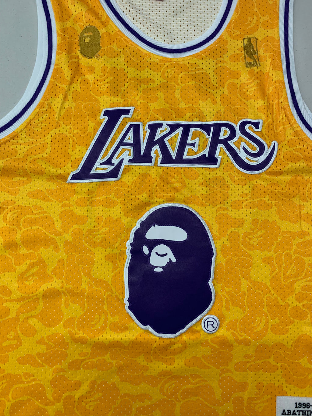 Men's Los Angeles Lakers x BAPE #93 Yellow 1996-97 Hardwood Classics Swingman Jersey