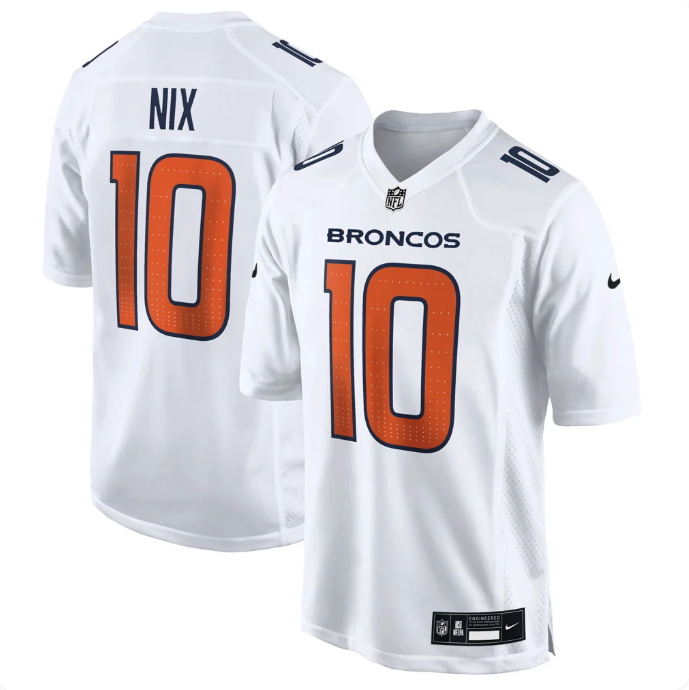 Men's Denver Broncos Bo Nix #10 White Nike Fashion Game Jersey