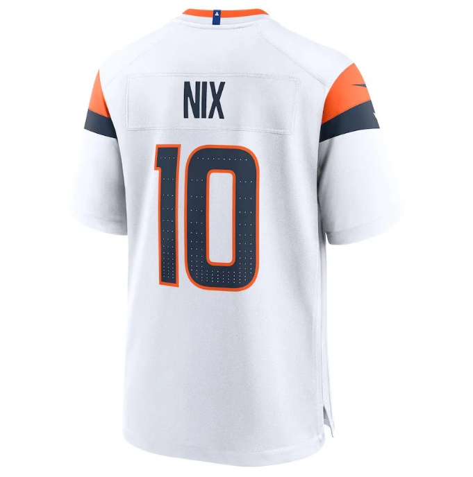 Men's Denver Broncos Bo Nix #10 White 2024 Draft First Round Pick Nike Game Jersey