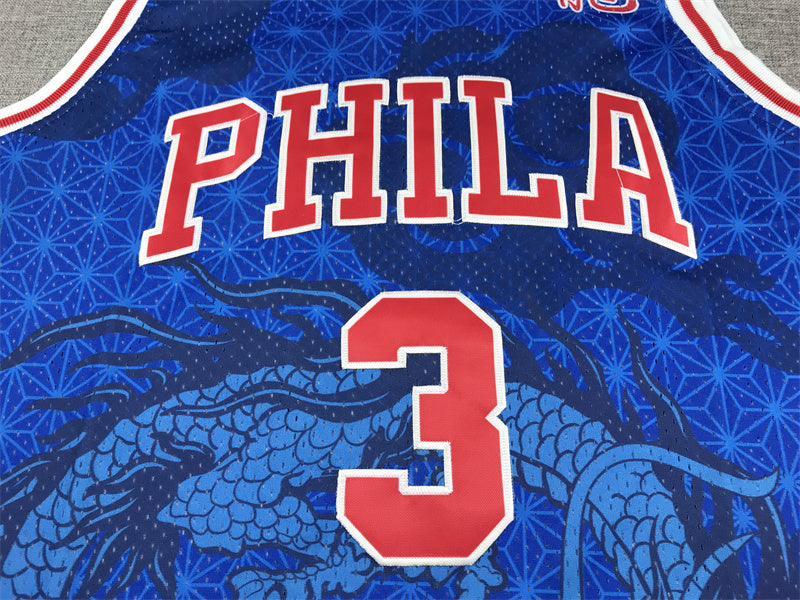 Men's Allen Iverson Philadelphia 76ers #3 Mitchell & Ness Hardwood Classics Dragon Jersey – Blue