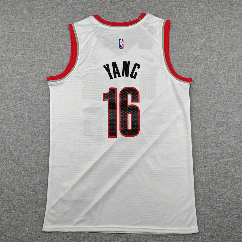 Men's Portland Trail Blazers Yang Hansen #16 White Association Edition Swingman Jersey