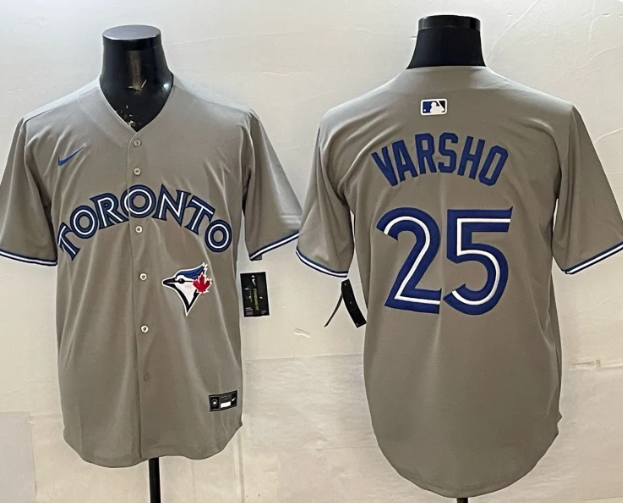 Men's Toronto Blue Jays Daulton Varsho Nike Grey Road Replica Jersey