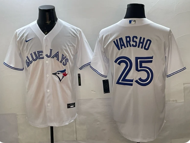 Men's Toronto Blue Jays Daulton Varsho #25 White Home Limited Player Jersey