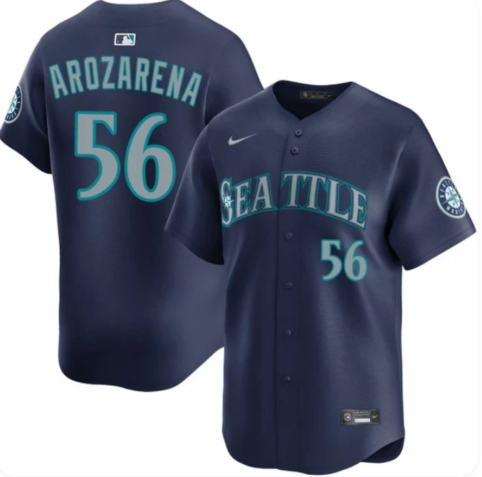Seattle Mariners Randy Arozarena Dark Blue Nike Official MLB Jersey — Fully Stitched, Made to Order