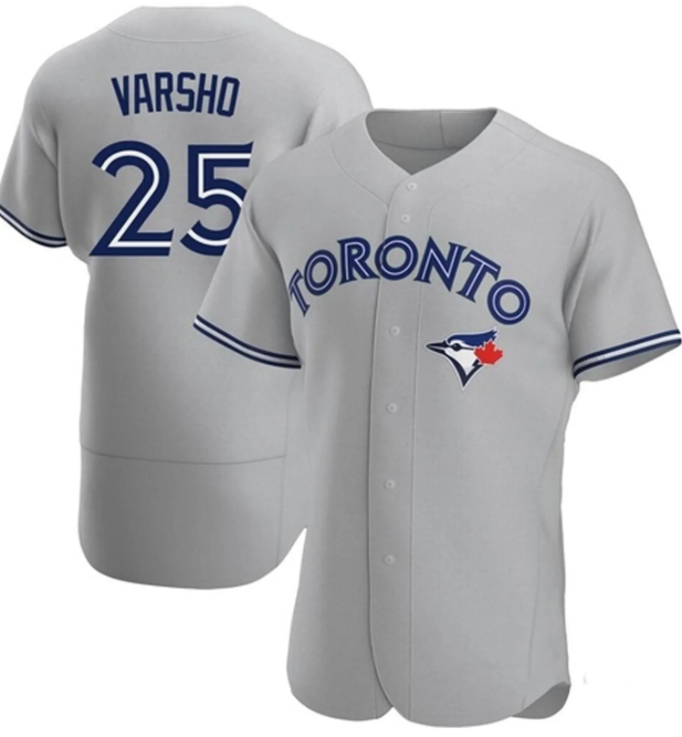 T.Blue Jays #25 Daulton Varsho Player Grey Cool Base Stitched Baseball Jerseys