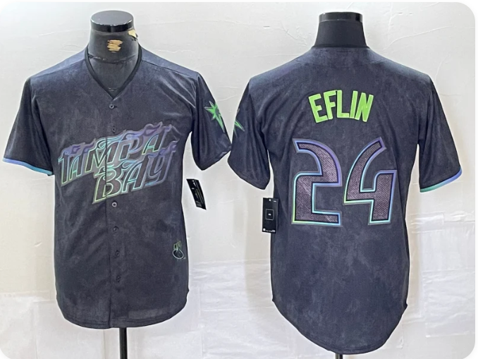 Tampa Bay Rays #24 Zach Eflin Charcoal 2024 City Connect Limited Cool Base Baseball Jersey