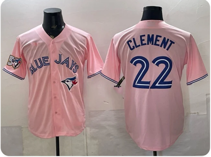 Toronto Blue Jays #22 Ernie Clement Pink 50 Seasons Patch Stitched Jersey