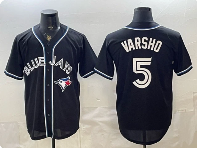 Men's Toronto Blue Jays Daulton Varsho #5 2026 Fashion Replica Black Jersey