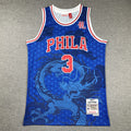 Men's Allen Iverson Philadelphia 76ers #3 Mitchell & Ness Hardwood Classics Dragon Jersey – Blue