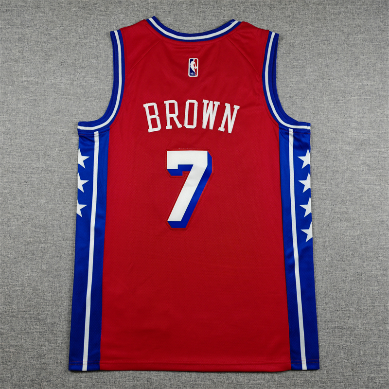 Men's Philadelphia 76ers Jaylen Brown #7 Red Swingman Jersey – Statement Edition