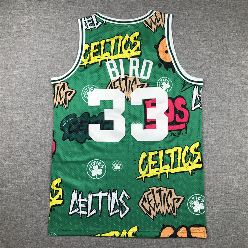 Men's Larry Bird Boston Celtics #33 Nike Swingman Graffiti Edition Jersey – Green