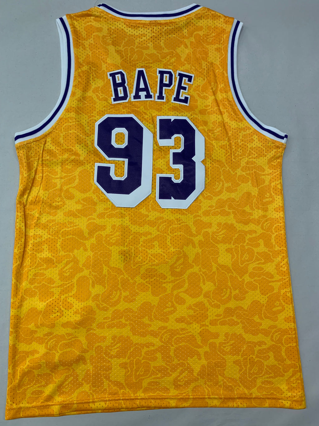 Men's Los Angeles Lakers x BAPE #93 Yellow 1996-97 Hardwood Classics Swingman Jersey