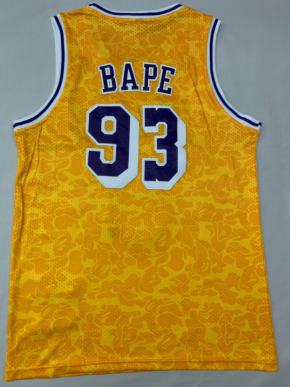 Men's Los Angeles Lakers x BAPE #93 Yellow 1996-97 Hardwood Classics Swingman Jersey
