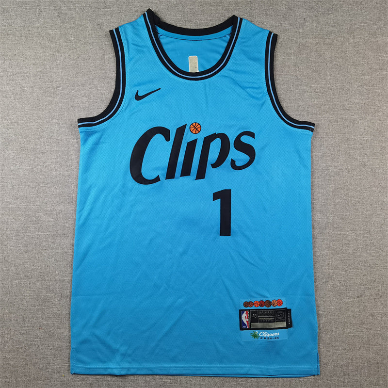 Men's LA Clippers #1 Blue 2025 City Edition Swingman Jersey