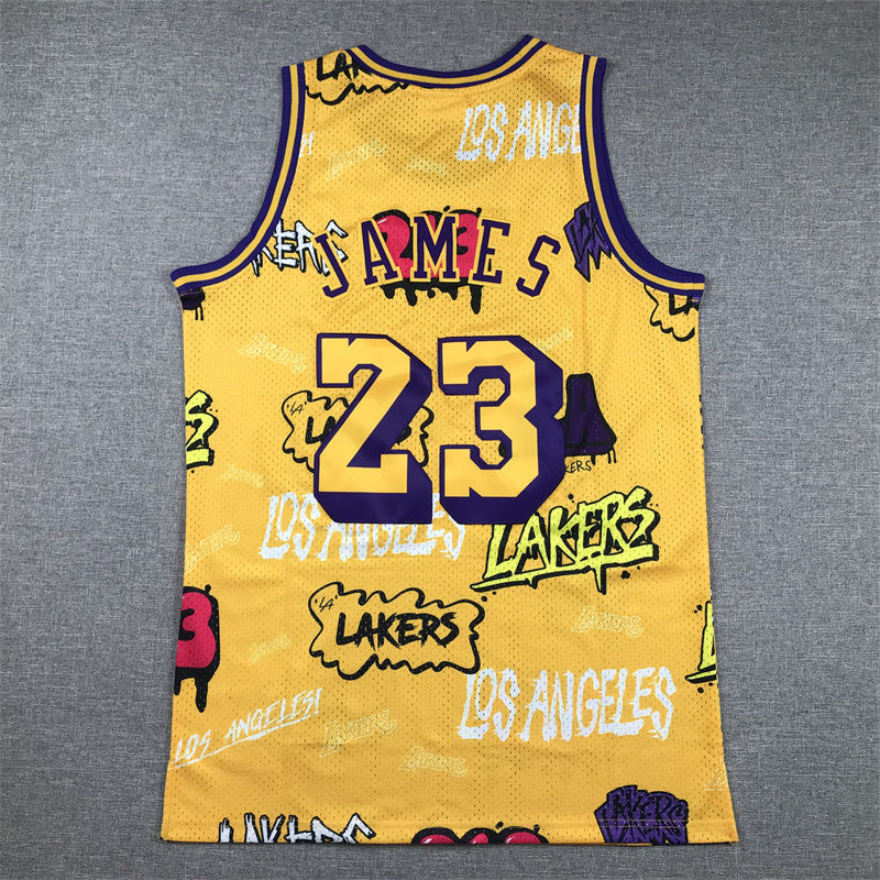 Men's LeBron James Los Angeles Lakers #23 Nike Swingman Graffiti Edition Jersey – Purple