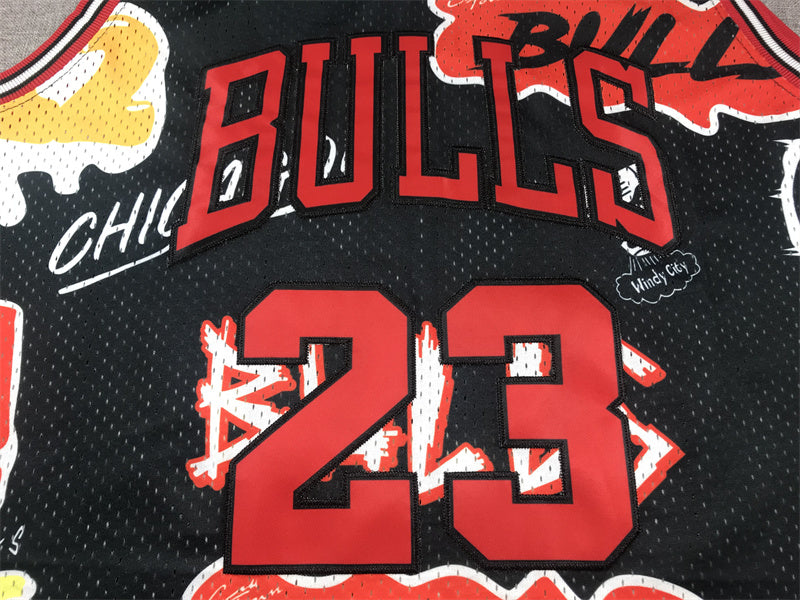 Men's Michael Jordan Chicago Bulls #23 Mitchell & Ness Swingman Graffiti Edition Jersey – Black