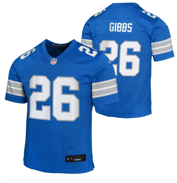 Youth Detroit Lions Jahmyr Gibbs #26 Nike ROOKIE Blue Game Jersey